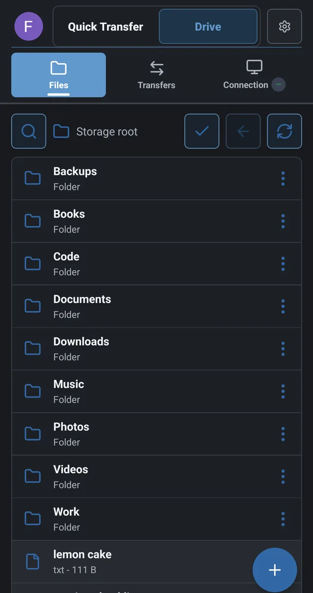 HomiDrive on Android browsing the same folders from a phone